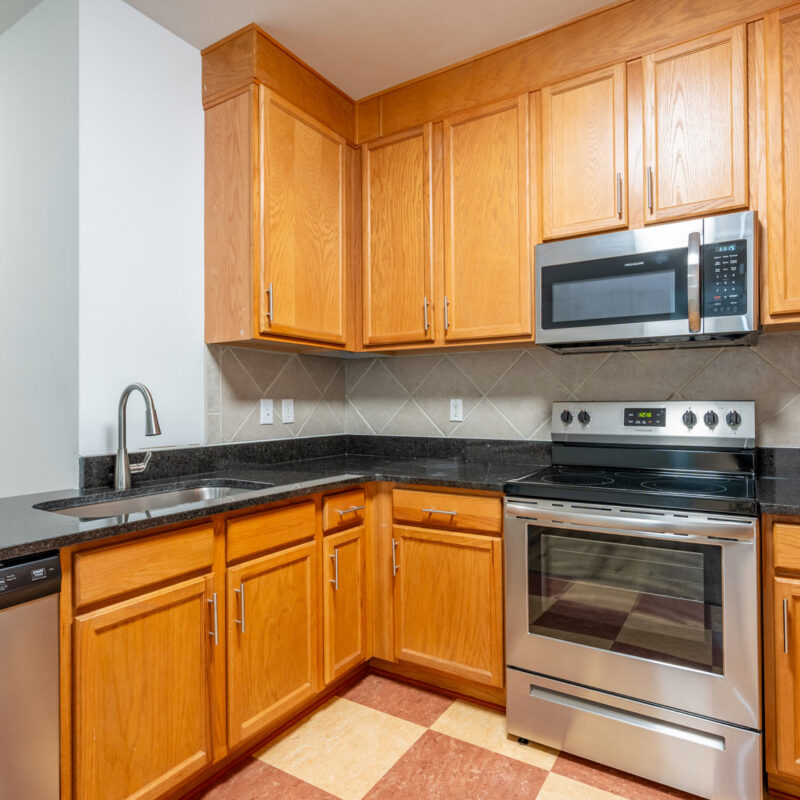 Stainless appliances in apartment kitchen
