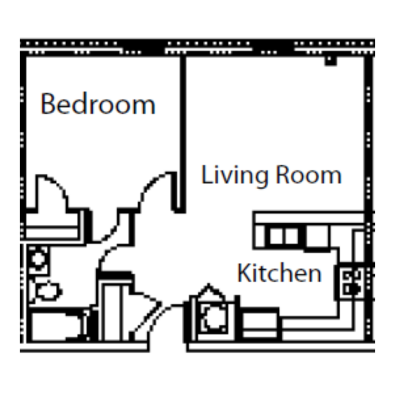 Floorplan of 1-Bedroom apartment